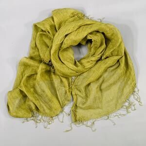 PAS de CALAIS Green Woven Linen Fringe Scarf